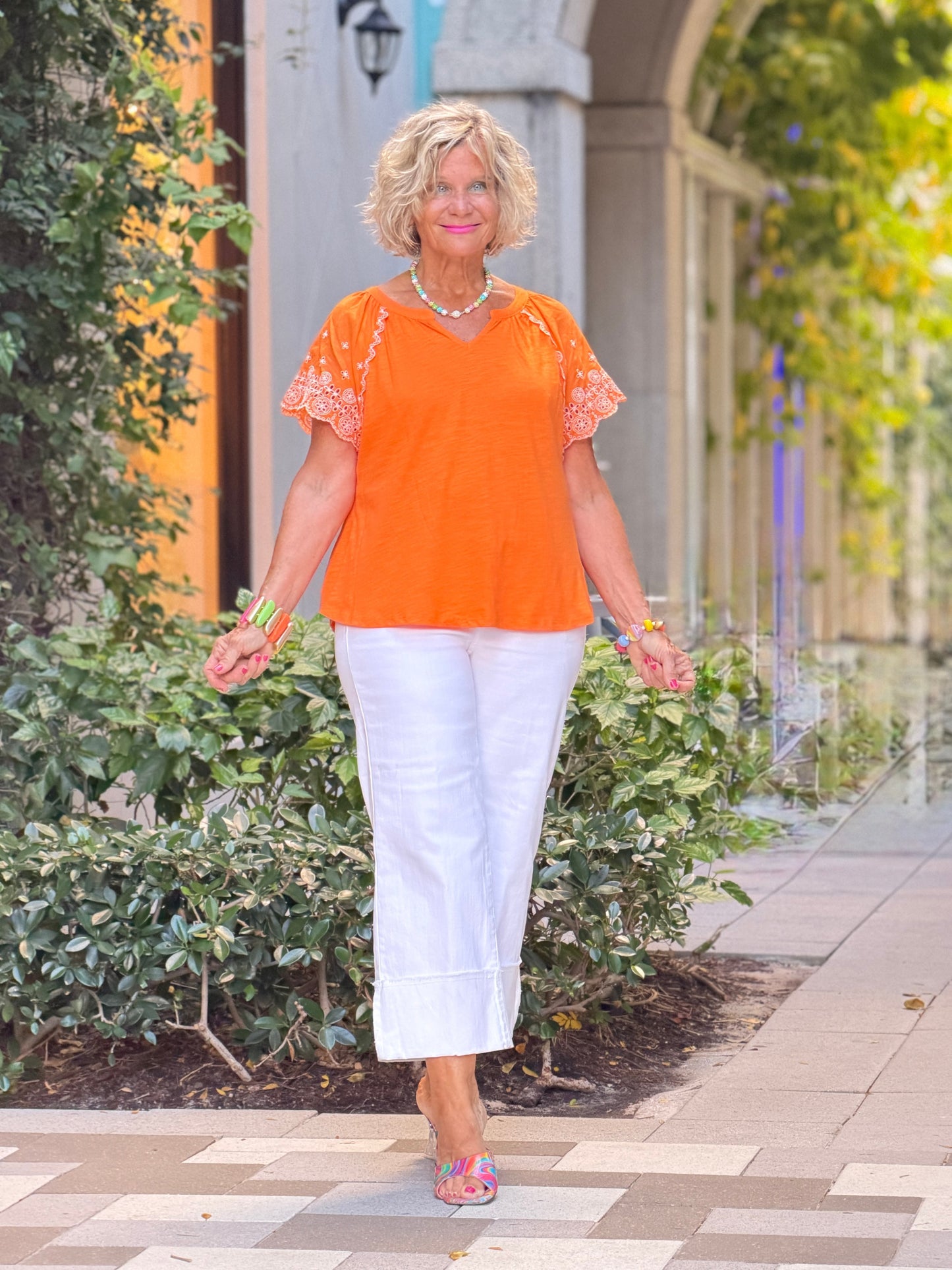 ORANGE FLORAL EMBOIDERY TOP