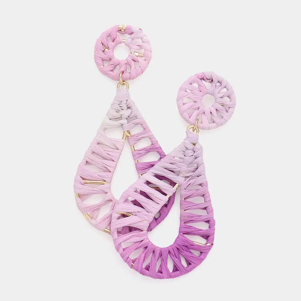 Raffia Wrapped Teardrop Dangle Earrings Raffia Wrapped Teardrop Dangle Earrings