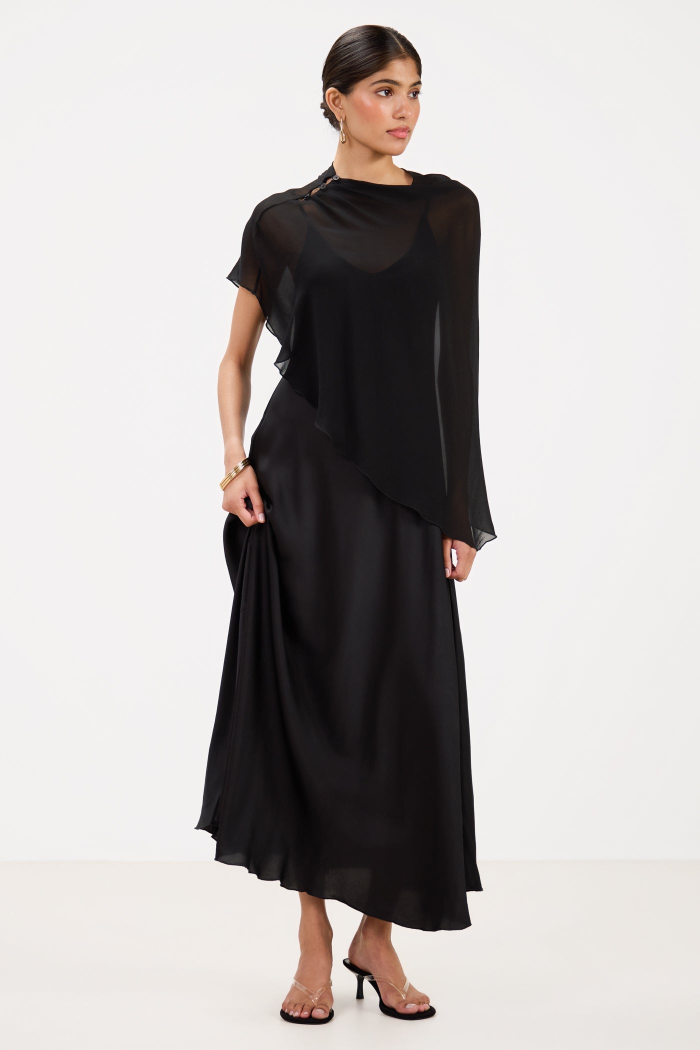 Anne Satin Slip Dress | Black