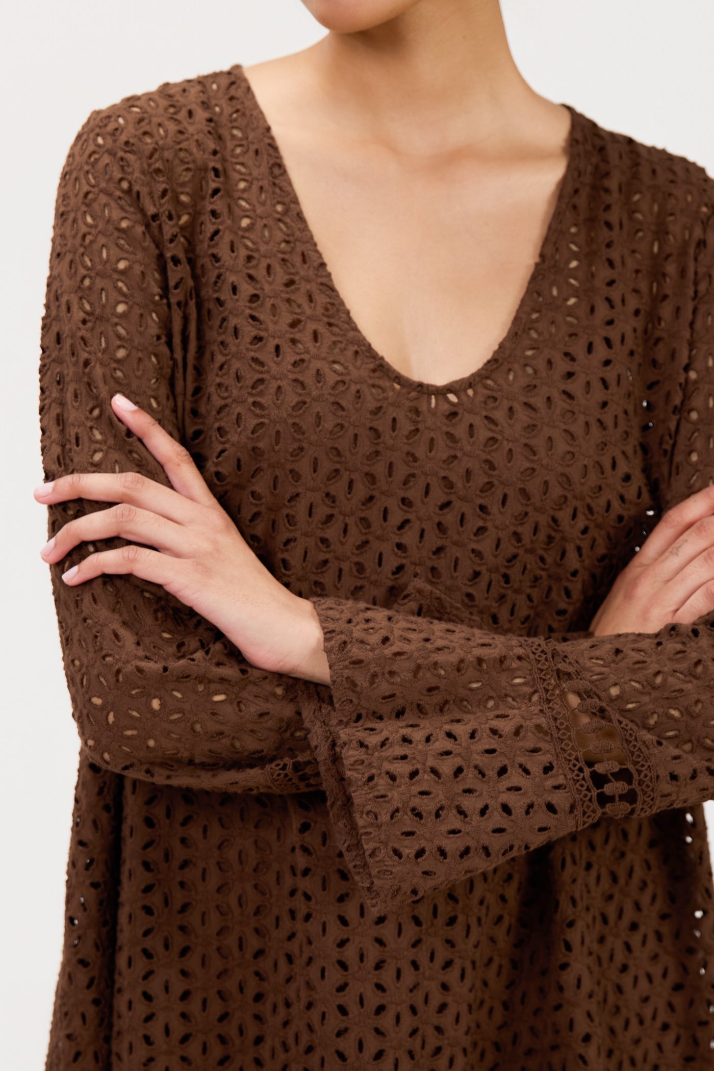 Kiara Long Sleeve Cotton Dress | Chocolate Brown