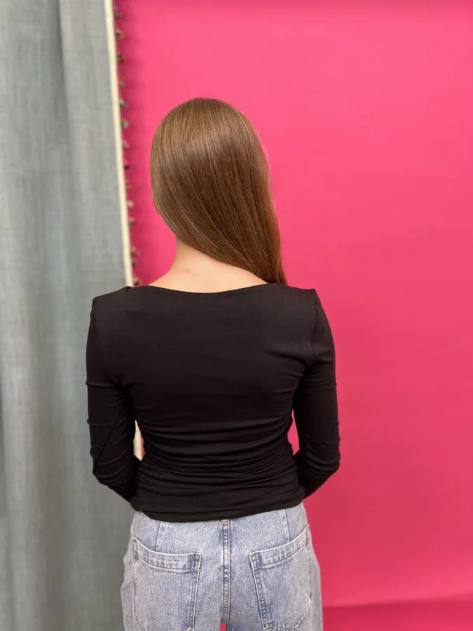 Lovely In Your Company Junior's Boat Neckline Long Sleeve Top