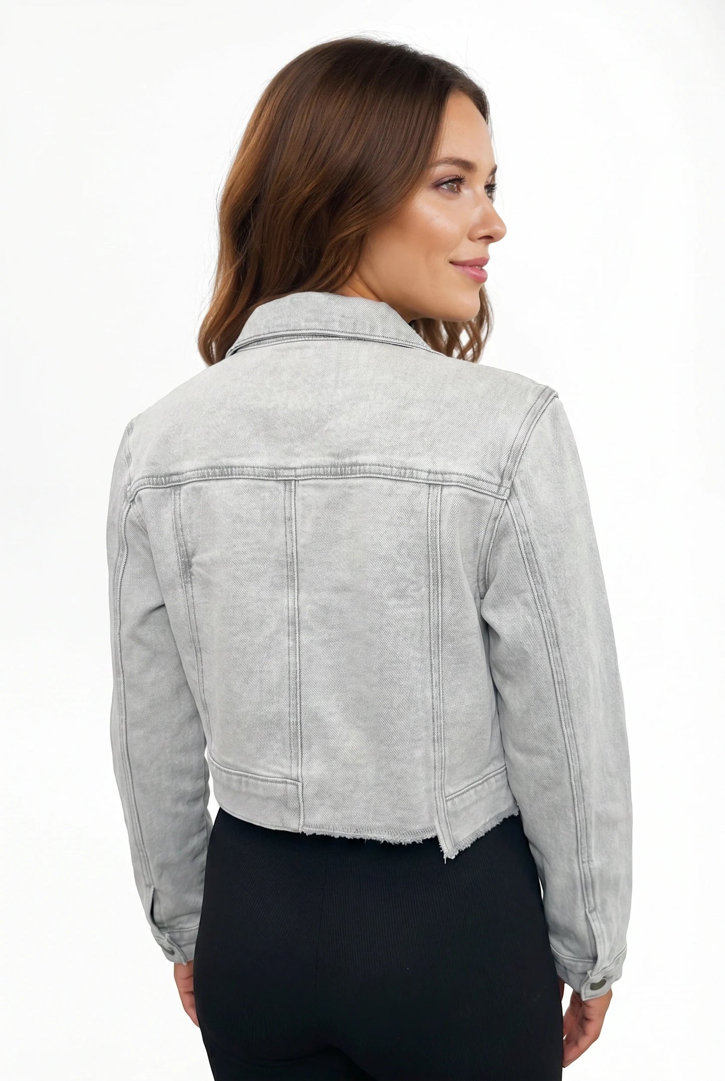 The Steele Cropped Light Gray Wash Denim Jacket