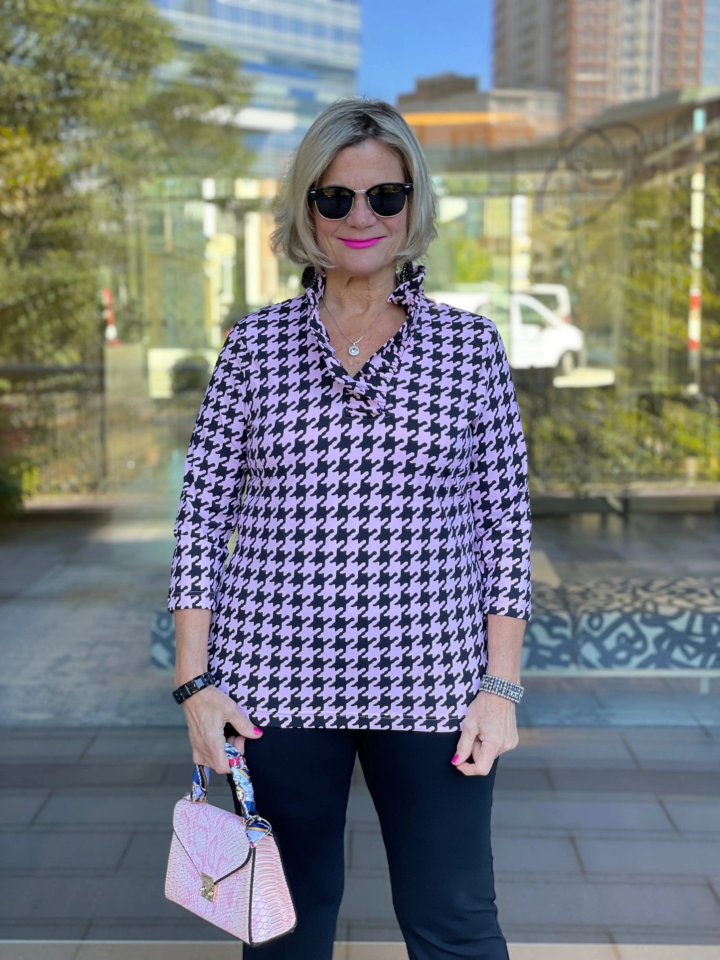 PINK HOUNDSTOOTH RUFFLE