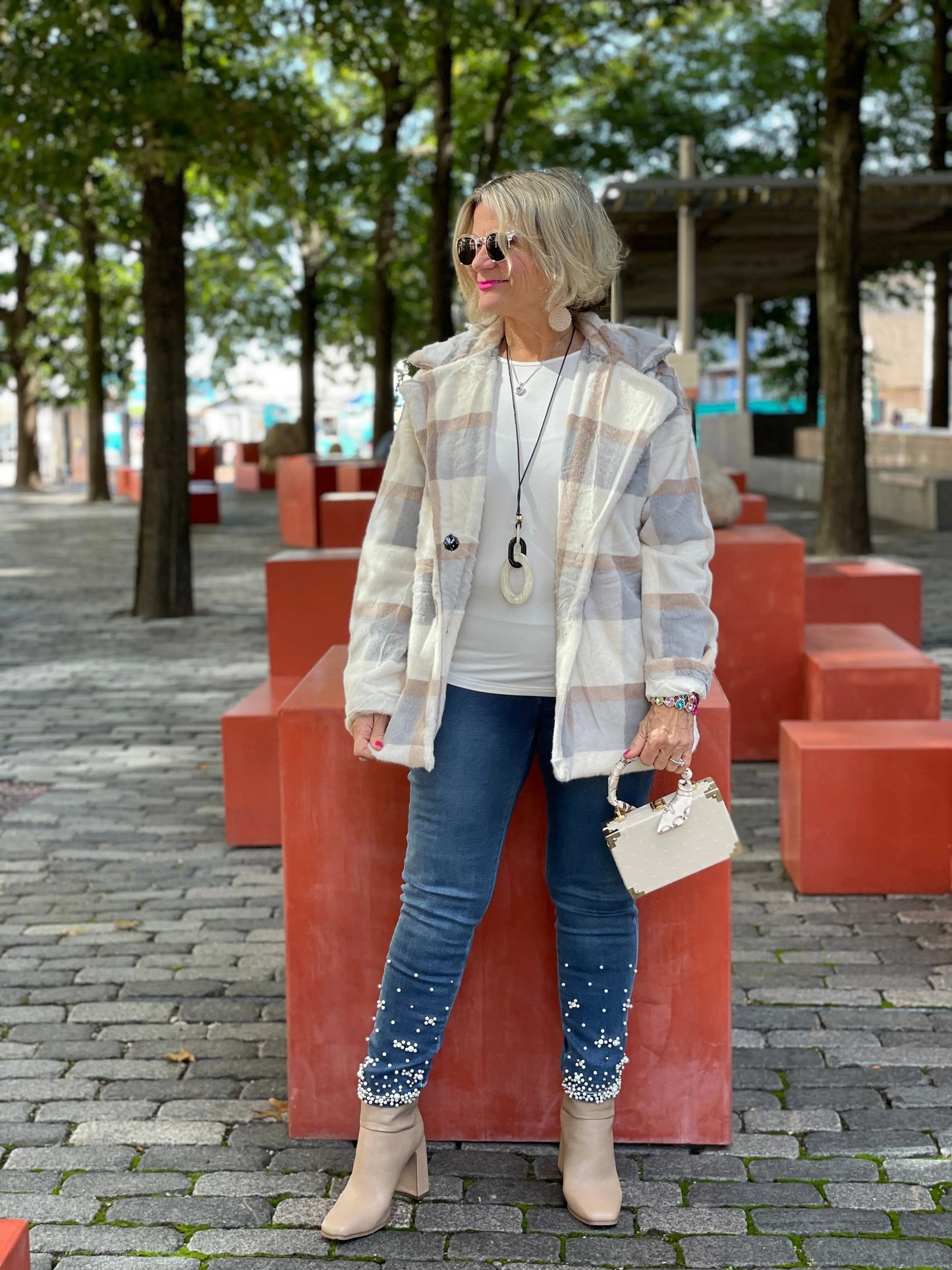 SNOW PLAID FAUX FUR JACKET OR COAT