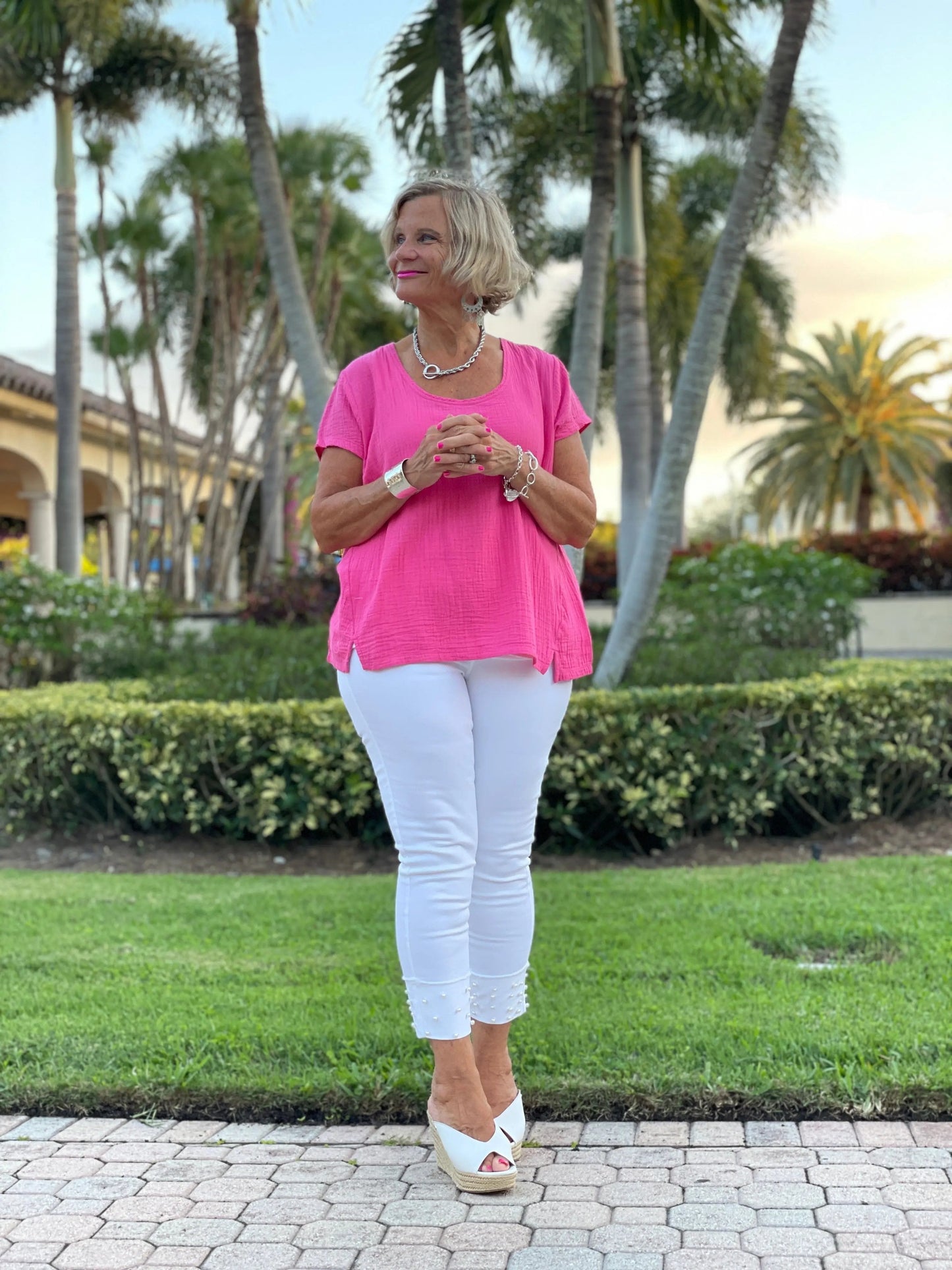 PINK WAFFLE SHORT SLEEVE