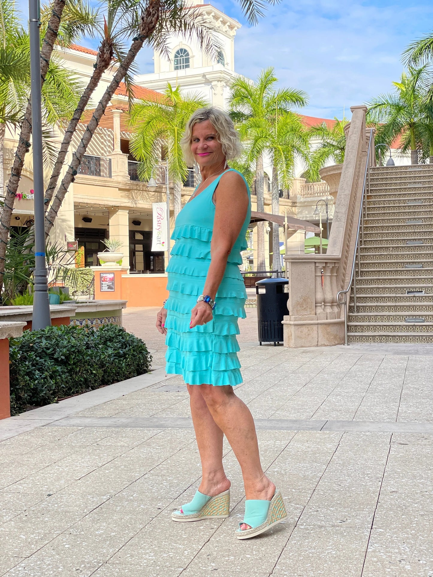 SEAFOAM LAYERED RUFFLE DRESS