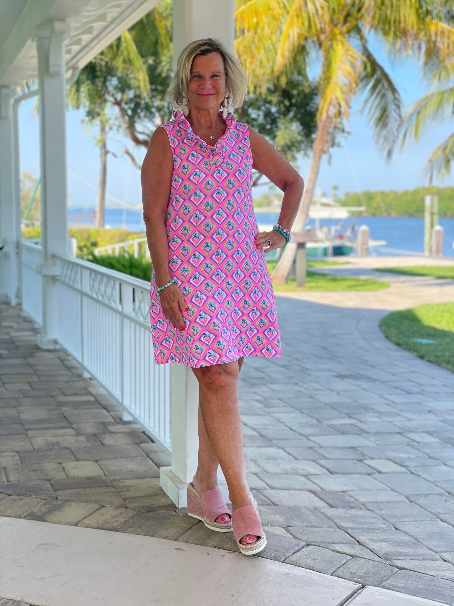 PALM TREE SIESTA RUFFLE DRESS