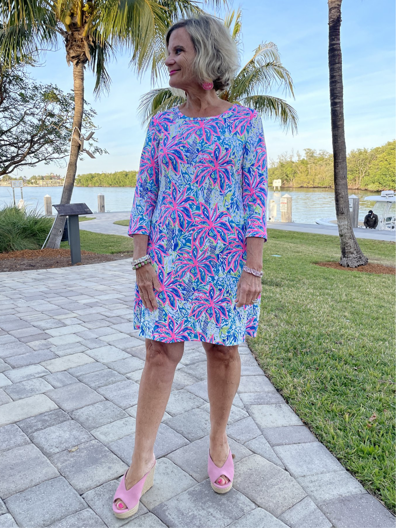 PINK PALM TREE SLEEVE DRESS