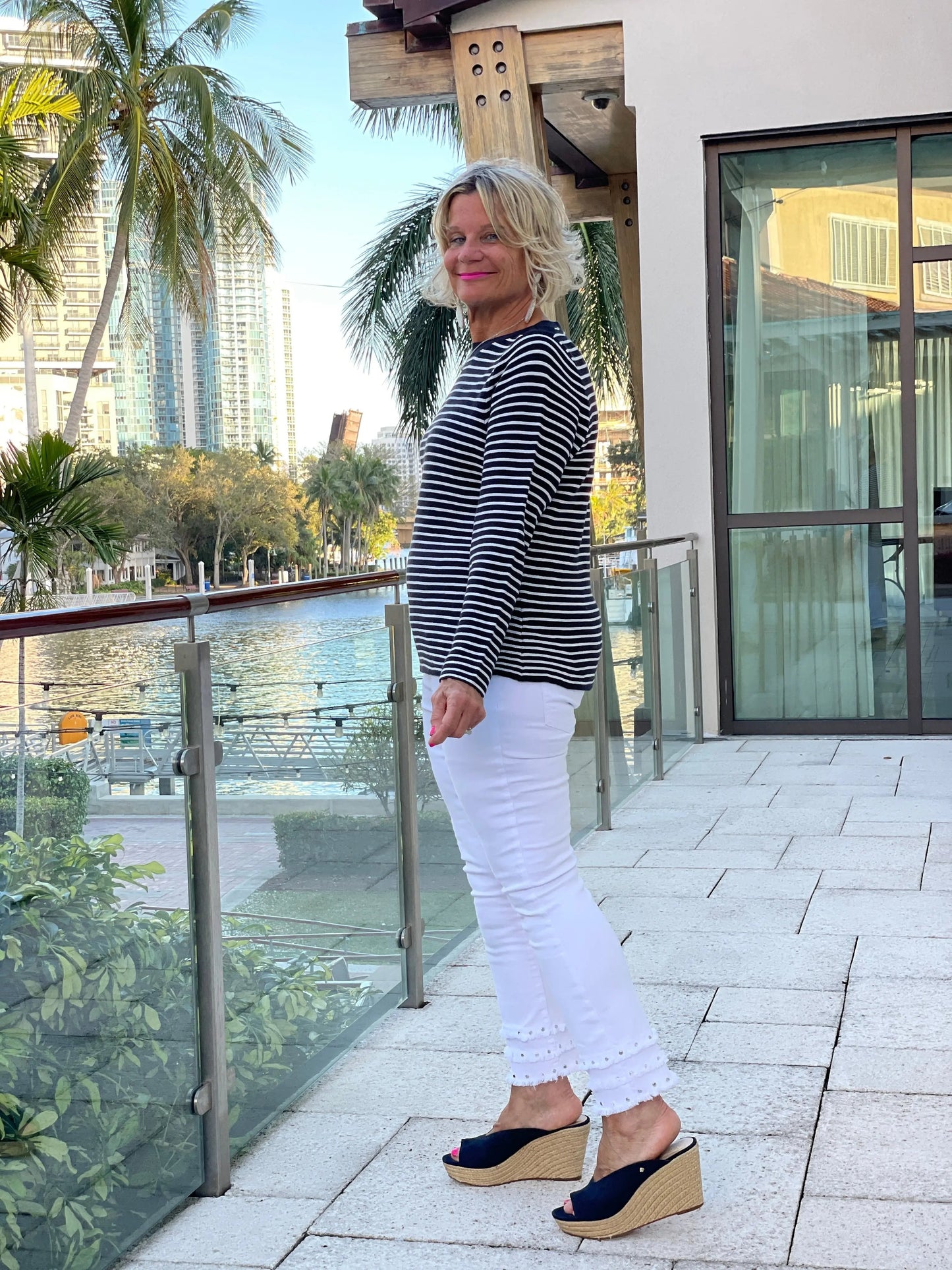 NAVY STRIPE BOATNECK SWEATER
