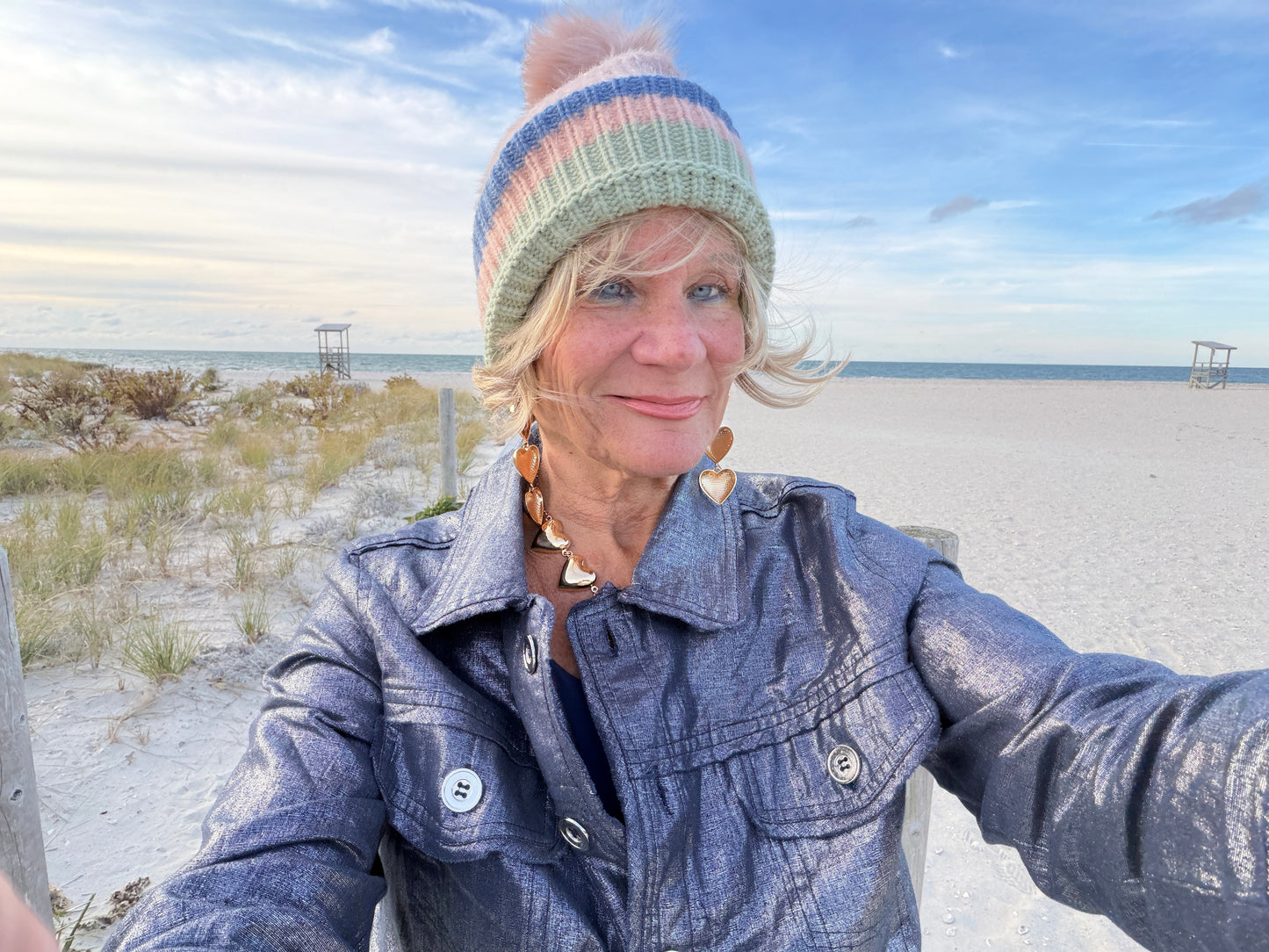 Multi Pastel Stripe Knit Pom Beanie