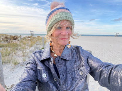 Multi Pastel Stripe Knit Pom Beanie