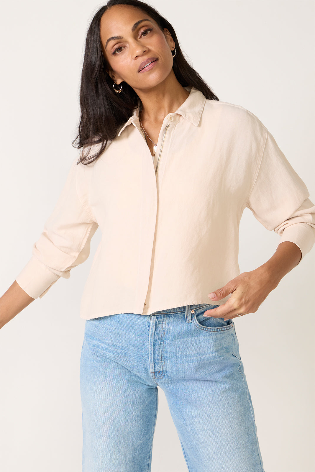 Linen Zip Up Shirt
