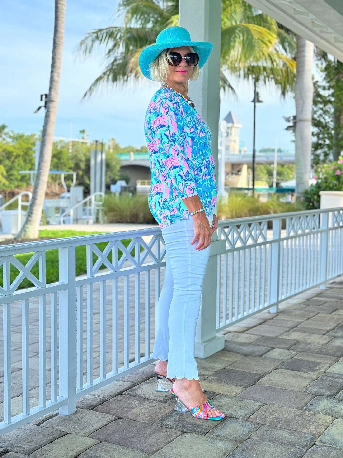 SPLASH OF PINK  V NECK TOP