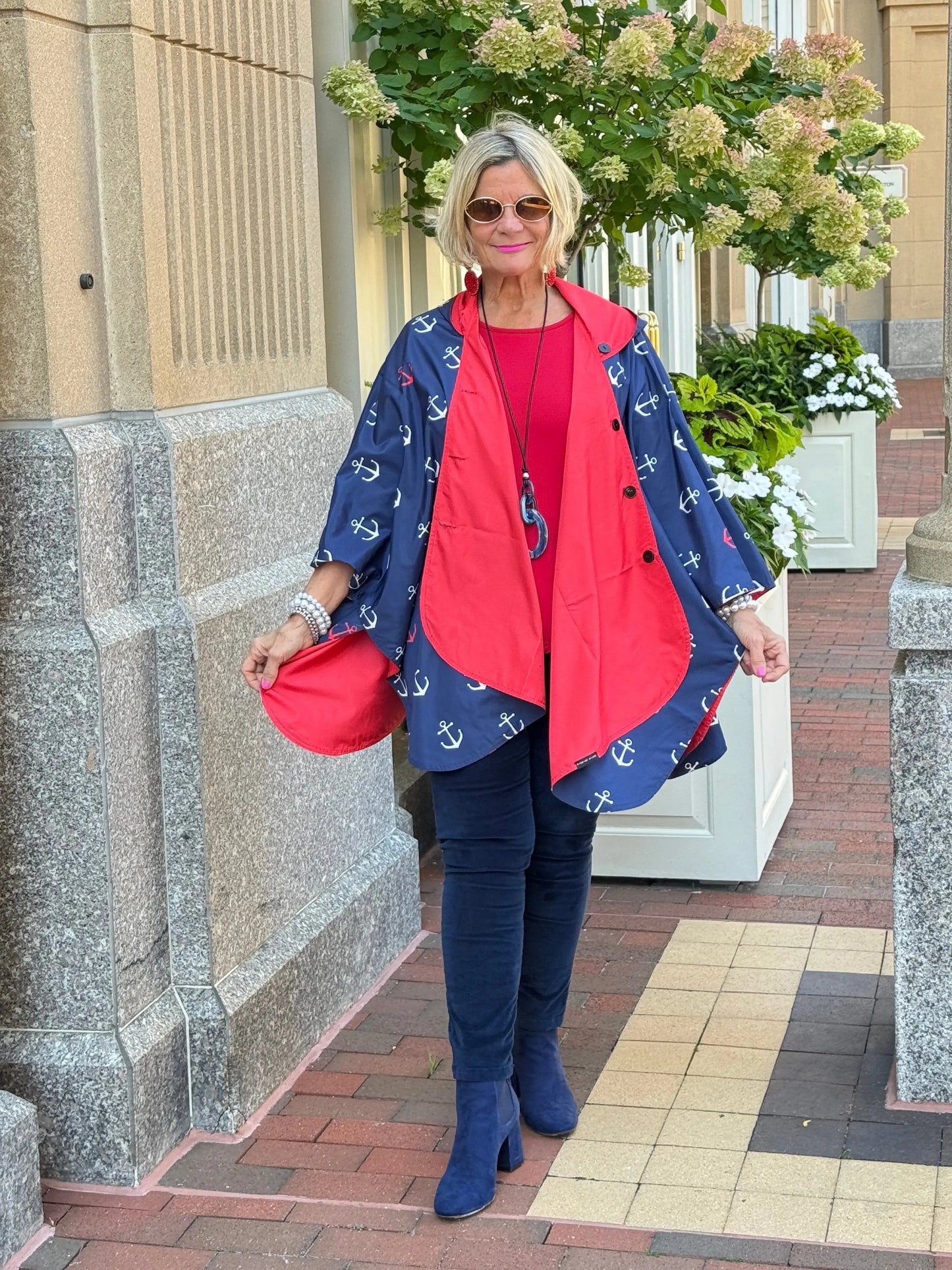 Navy / Red Reversible Rain Cape - Anchor Collection