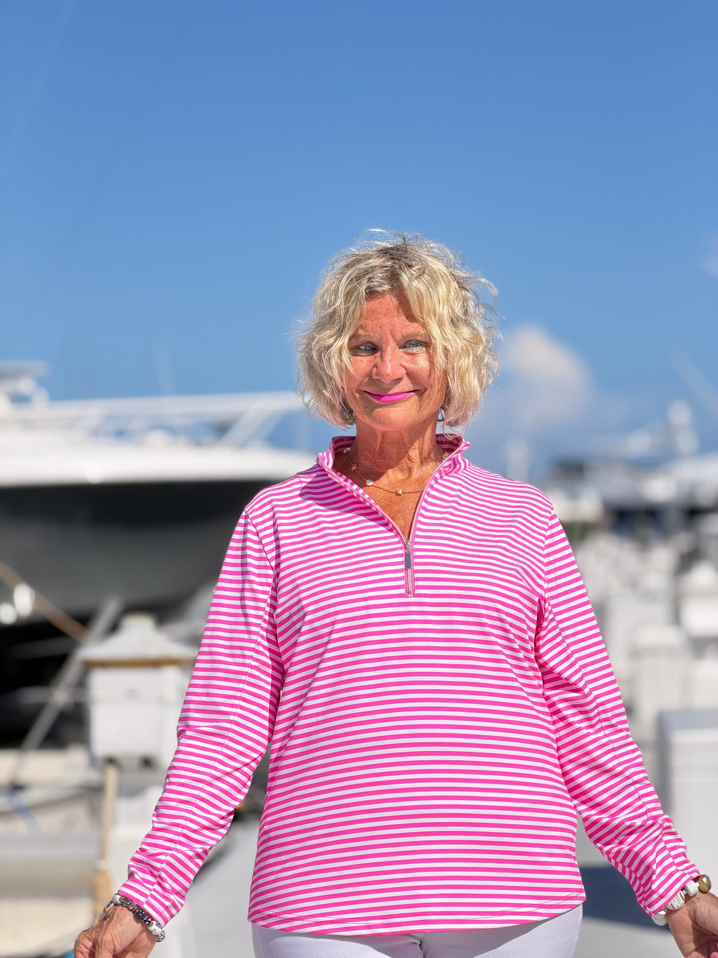 MARINA PINK STRIPE HALF ZIPPPER