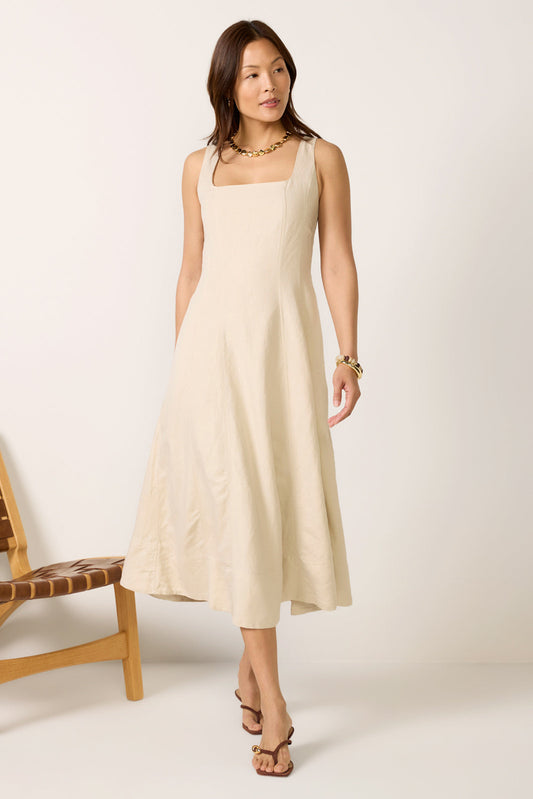 Kaiden Linen Seamed Midi Dress