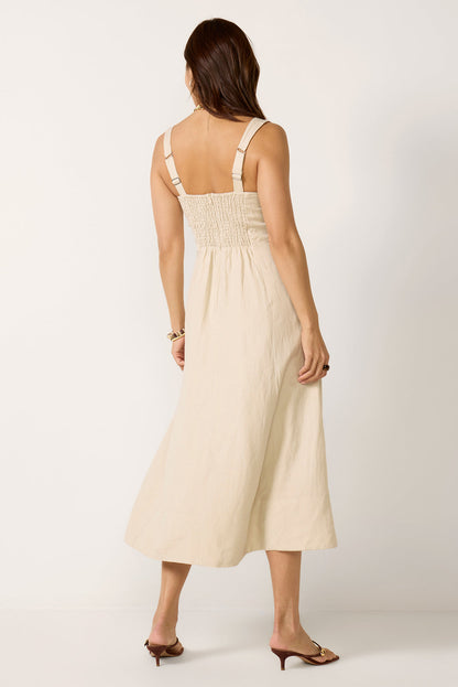 Kaiden Linen Seamed Midi Dress