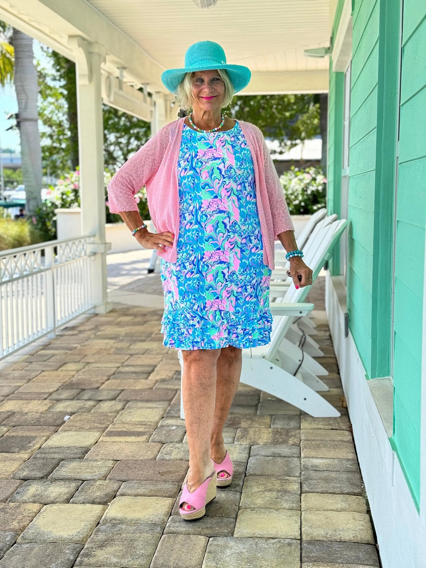 SPLASH OF PINK  SHIFT RUFFLE DRESS