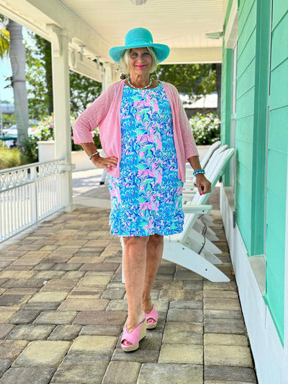 SPLASH OF PINK  SHIFT RUFFLE DRESS