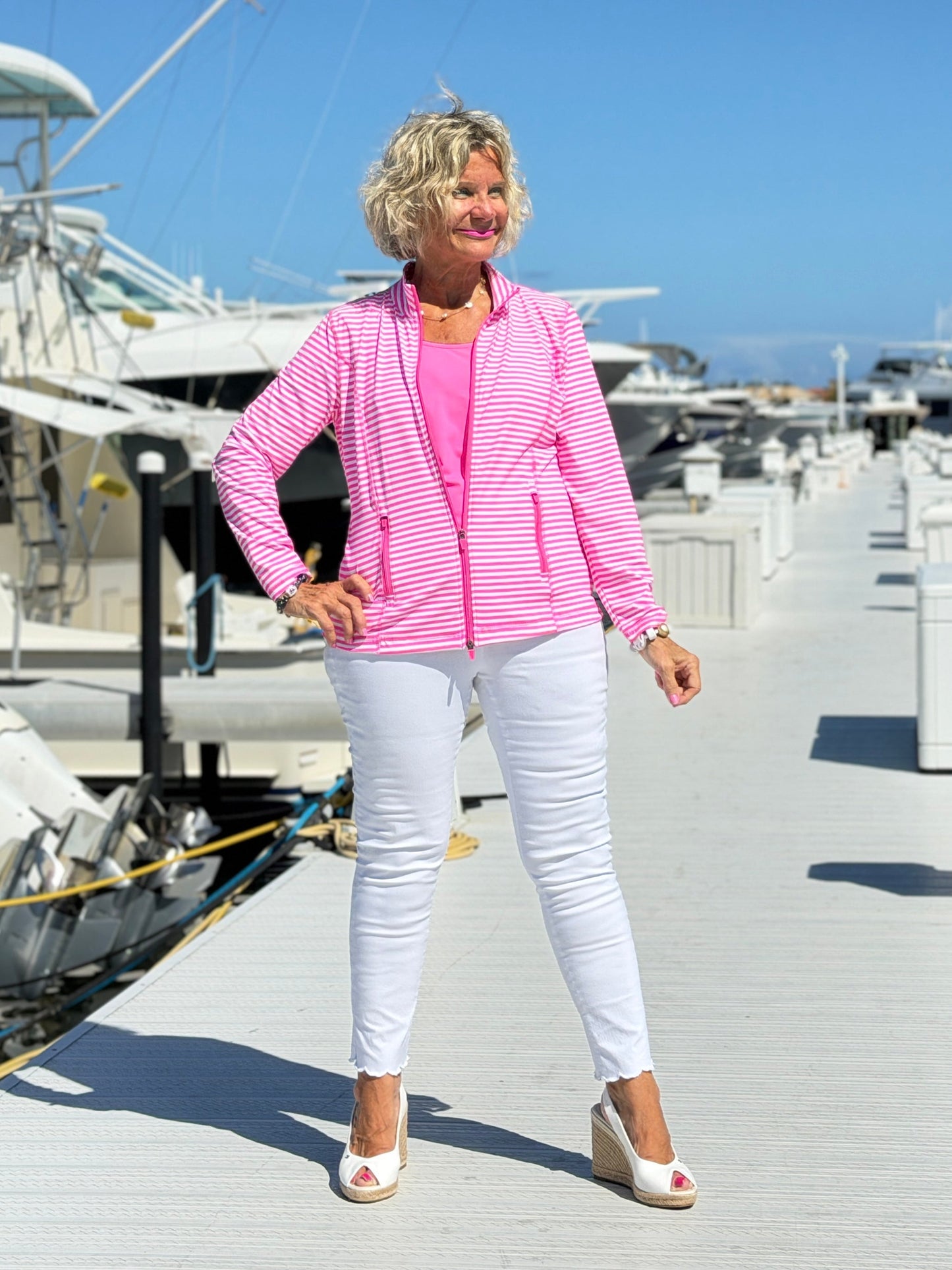 MARINA PINK STRIPE FULL ZIPPER JACKET
