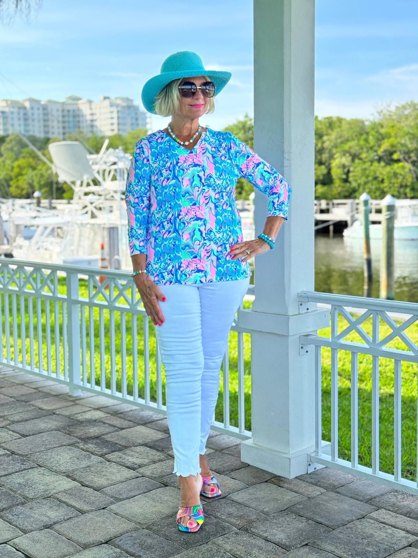 SPLASH OF PINK  V NECK TOP