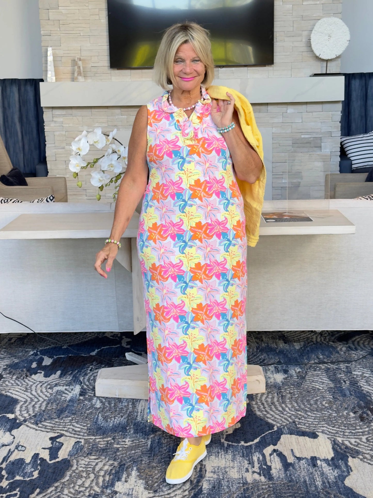 PALM BEACH  GARDEN RUFFLE MAXI DRESS