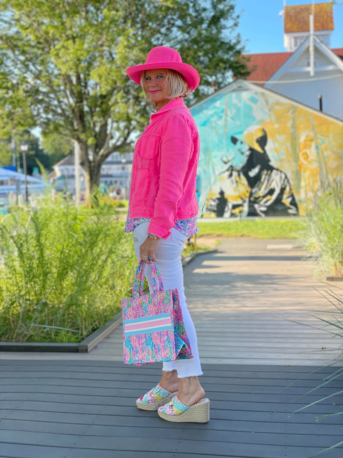 PINK PALM TREE SLEEVE TOP