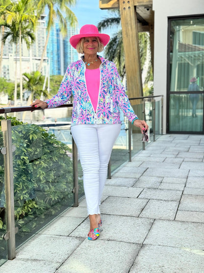 PINK PALM TREE ZIPPER JACKET