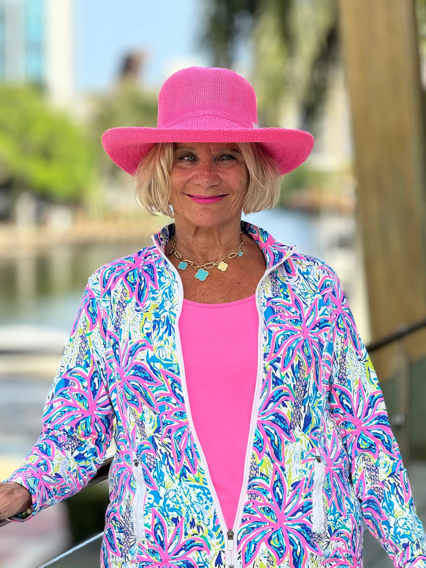 PINK PALM TREE ZIPPER JACKET