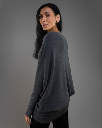 Asymmetric Draped | Charcoal | Seamless Knit