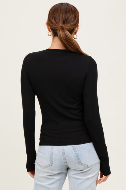 Black Basic Ribbed Knit Long Sleeve Top