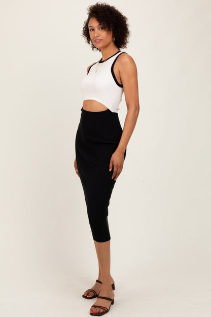 Black Colorblock Sleeveless Cutout Midi Dress