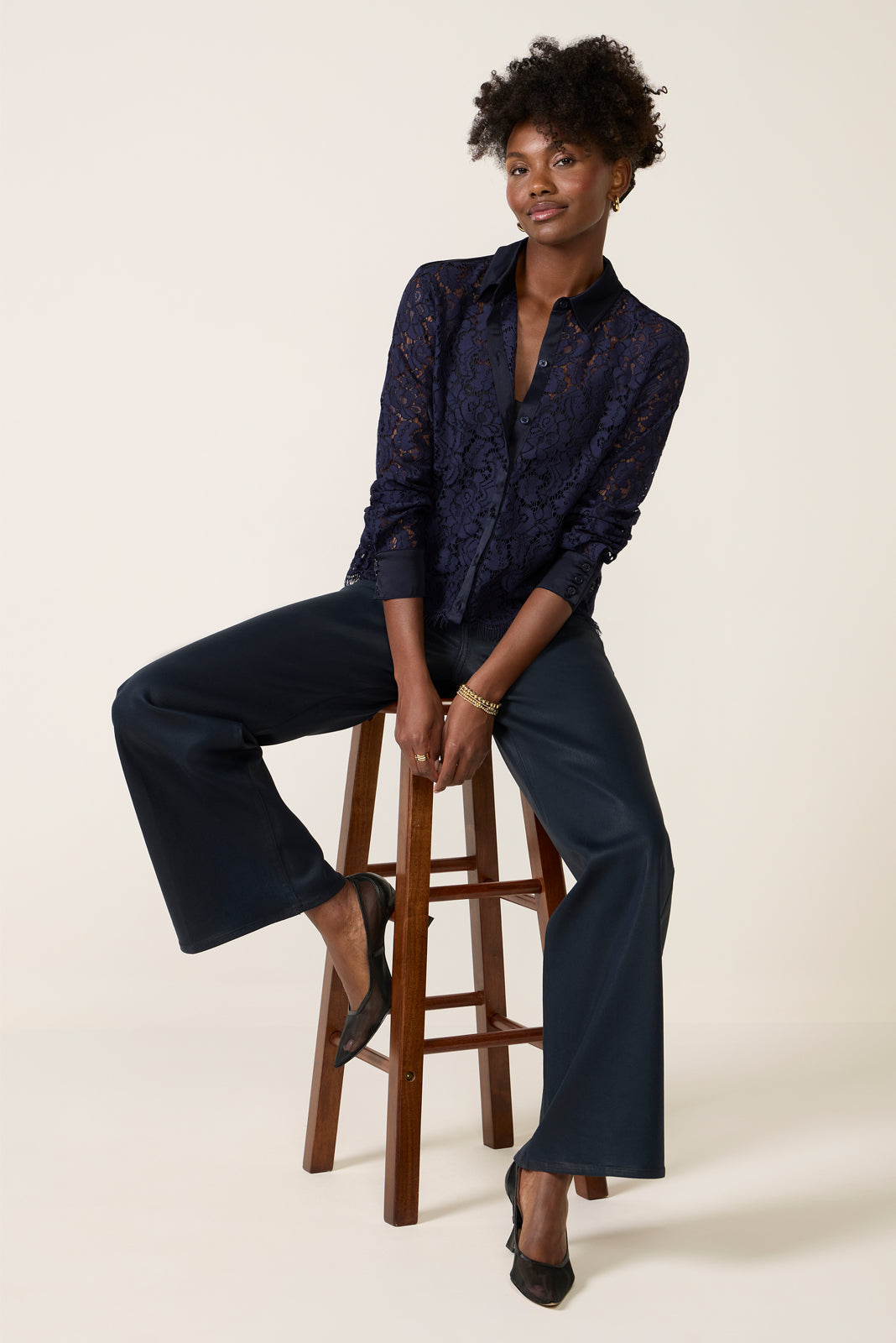 Lace Contrast Button Down