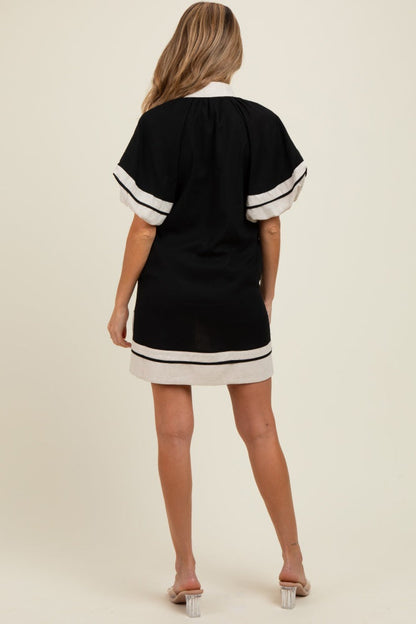Black Colorblock Border Print Maternity Mini Shift Dress