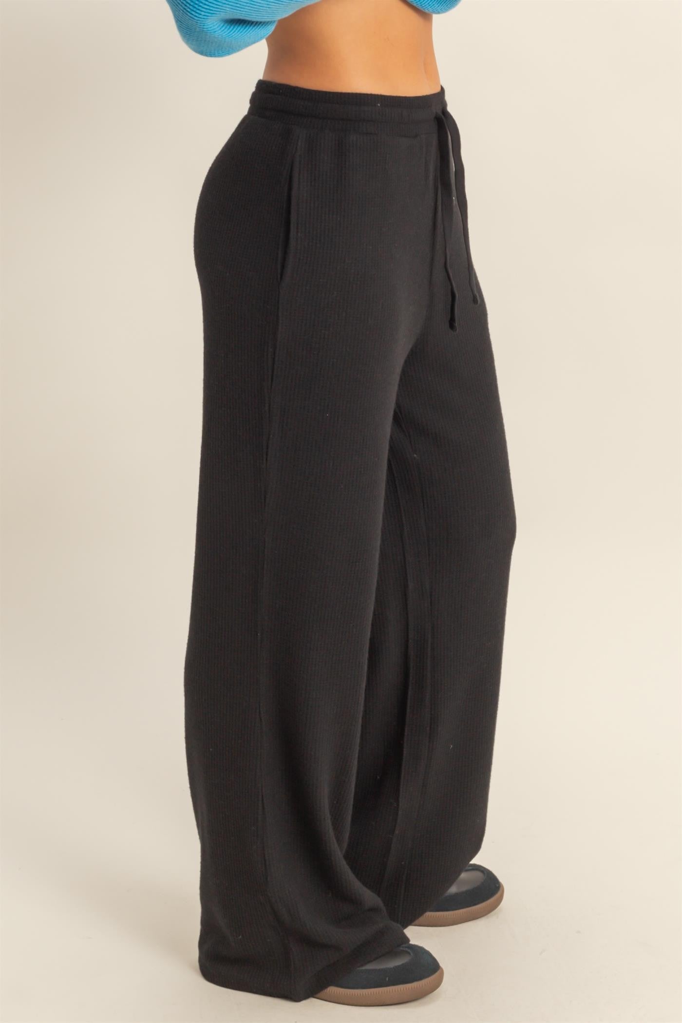 Black Brushed Ribbed Knit Lounge Pants
