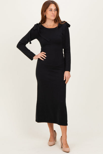 Black Bow Shoulder Knit Dress