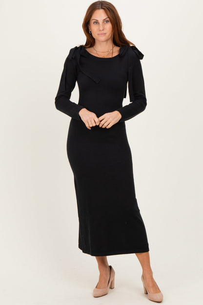 Black Bow Shoulder Knit Maternity Dress