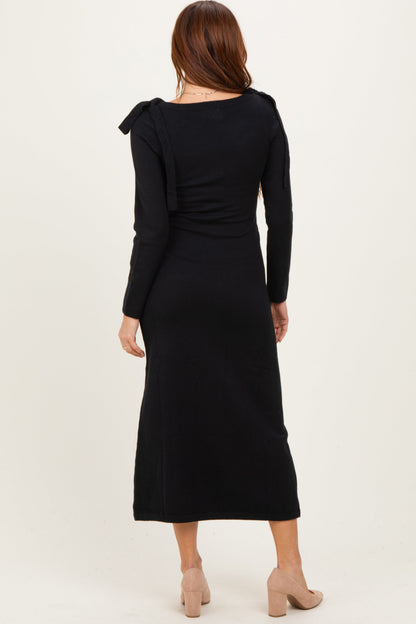 Black Bow Shoulder Knit Dress