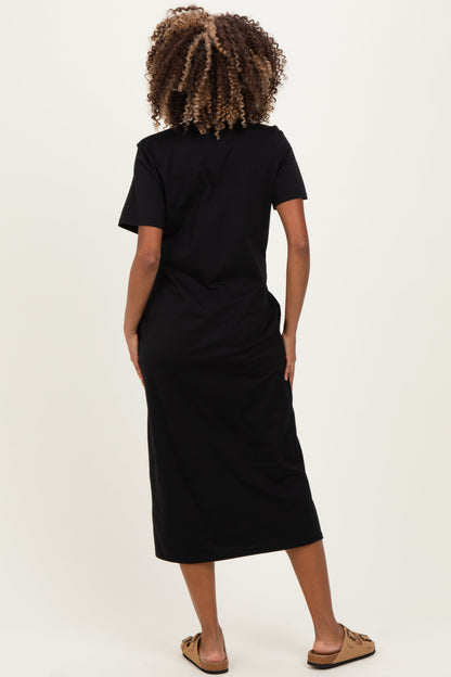 Black Cotton T-Shirt Maternity Midi Dress