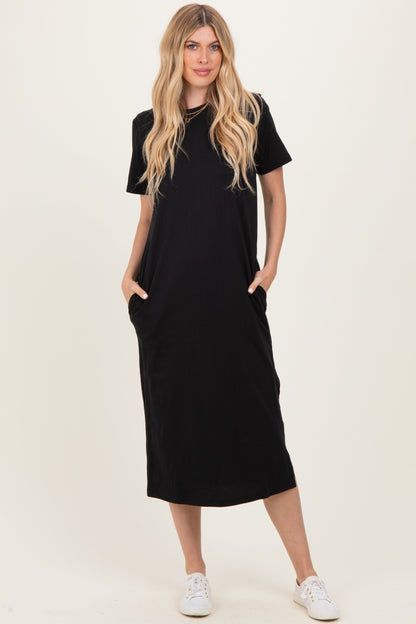 Black Cotton T-Shirt Midi Dress