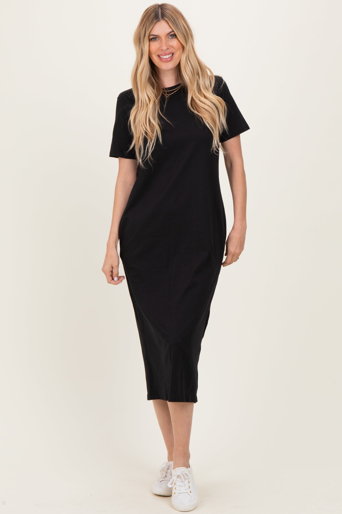 Black Cotton T-Shirt Midi Dress