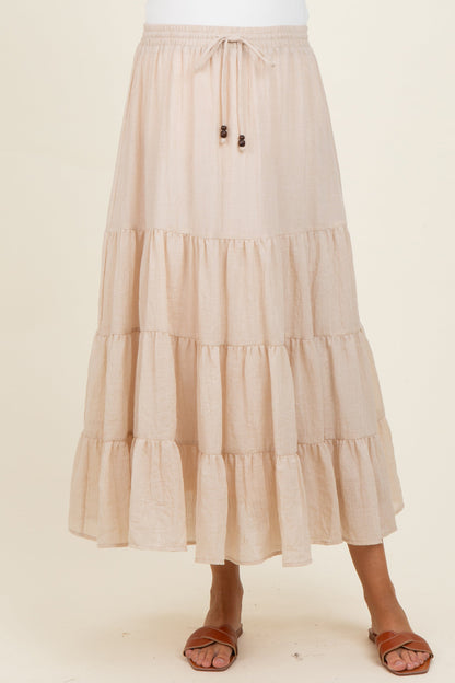 Beige Tiered Drawstring Maternity Maxi Skirt