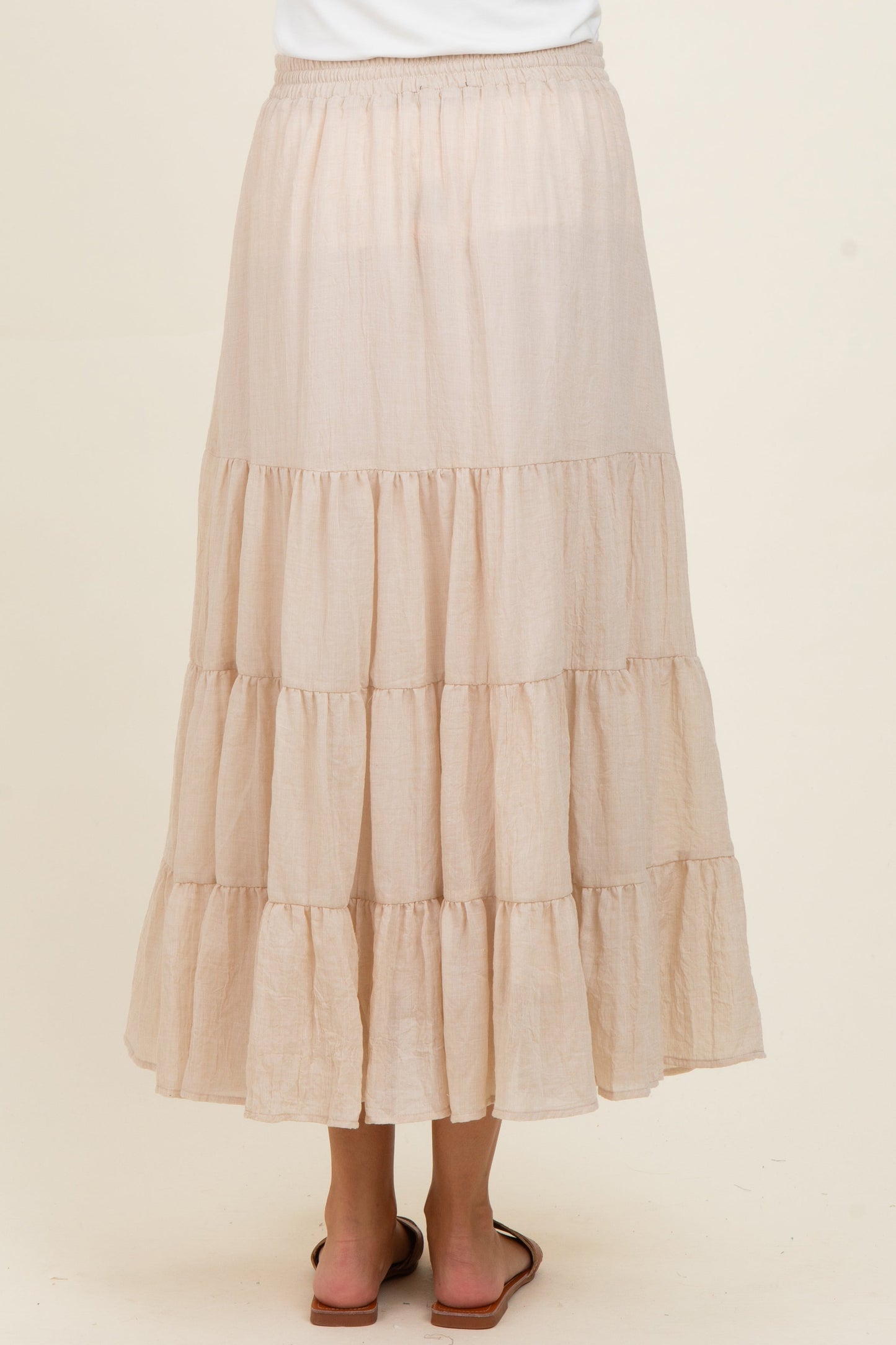 Beige Tiered Drawstring Maternity Maxi Skirt
