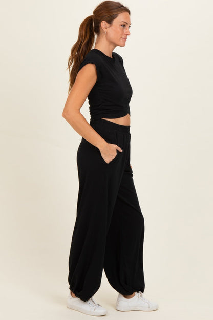 Black Cropped Tank Pant Set