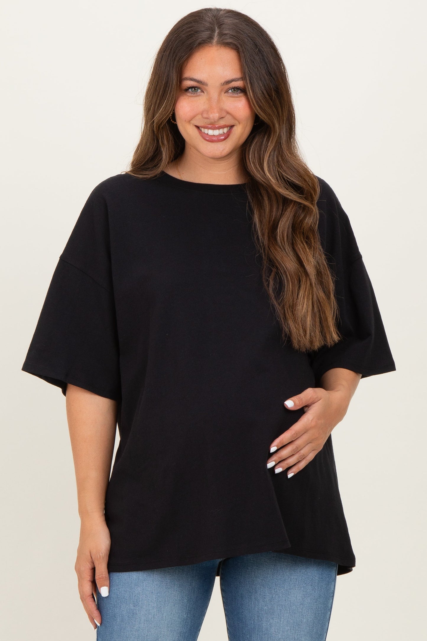 Black Cotton Oversized Maternity Tee