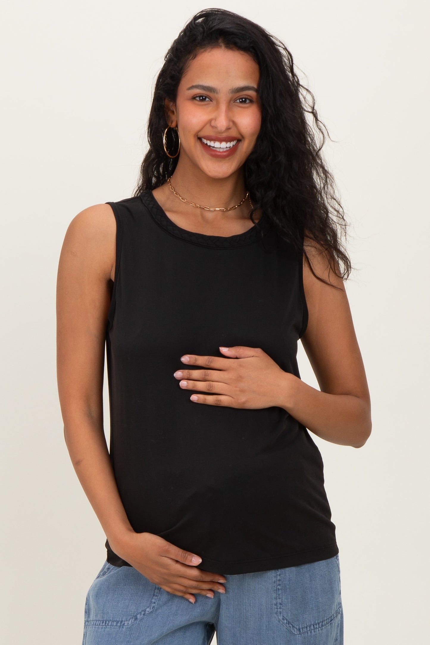 Black Braided Neckline Maternity Tank