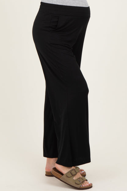 Black Ankle Wide Leg Maternity Pants
