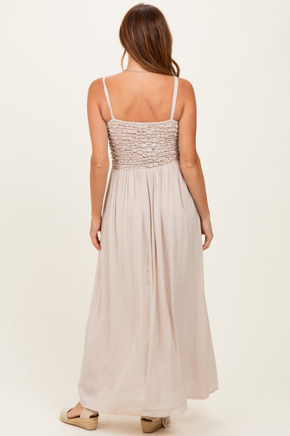 Beige Textured Smocked Maxi Dress