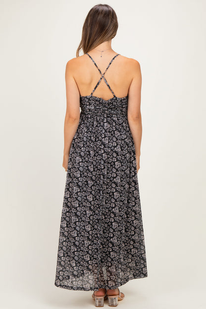 Black Criss-Cross Back Mesh Maternity Dress
