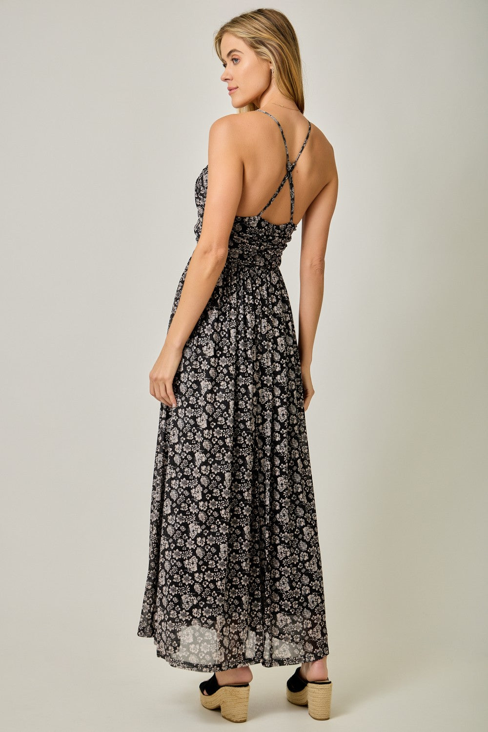 Black Criss-Cross Back Mesh Dress